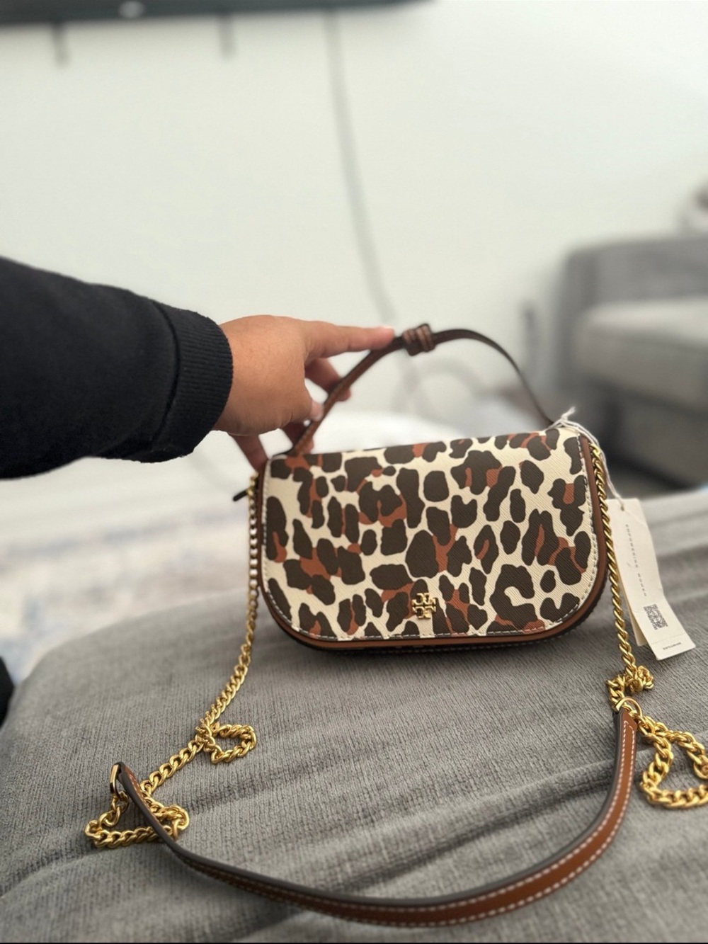 Tory Burch Leopard-Print Mini Top Handle Bag - Brown/White - Picture 9 of 11